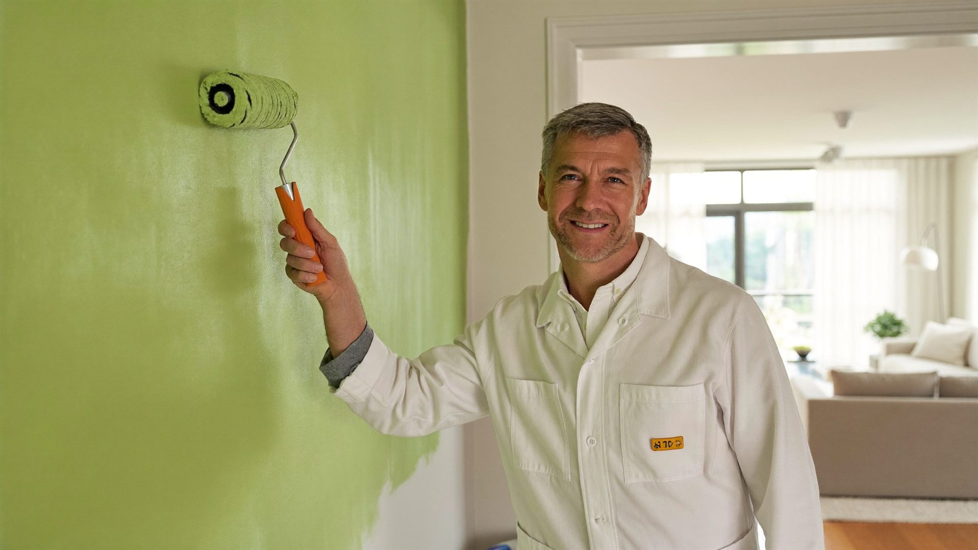 Malermeister André Lange bei der Arbeit – frischer Anstrich in einem renovierten Wohnraum